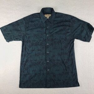 Johari West Dress Shirt Mens Medium Dark Green Tree Cotton Hawaiian Button Up